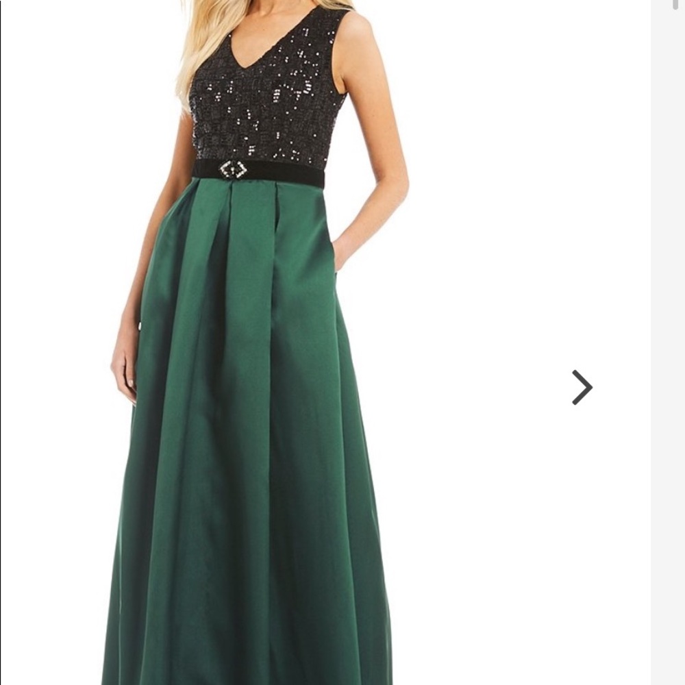 Forest green and black evening gown.  NWT